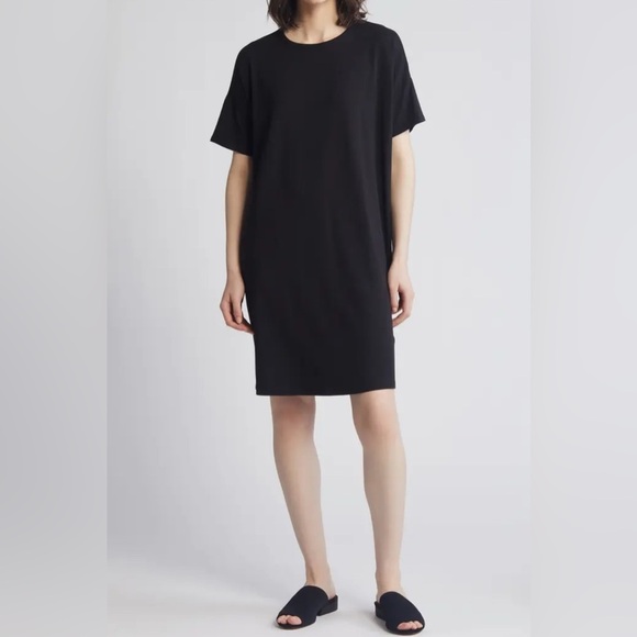 Eileen Fisher Boxy Crewneck T-Shirt Dress NWT Size Small Black - Picture 1 of 6